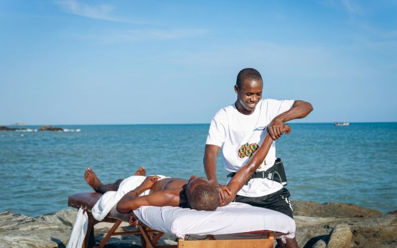 Outdoor massage beside the water